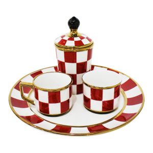 H51609 Set de Té Rayas Rojo con Blanco